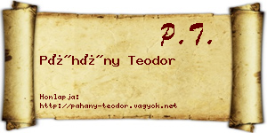 Páhány Teodor névjegykártya